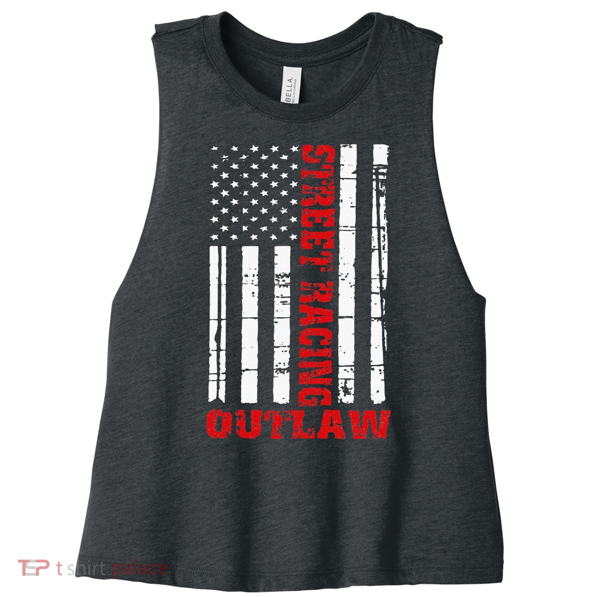 Street Racing Outlaw Flag American Drag Racing Women's Racerback Cropped Tank