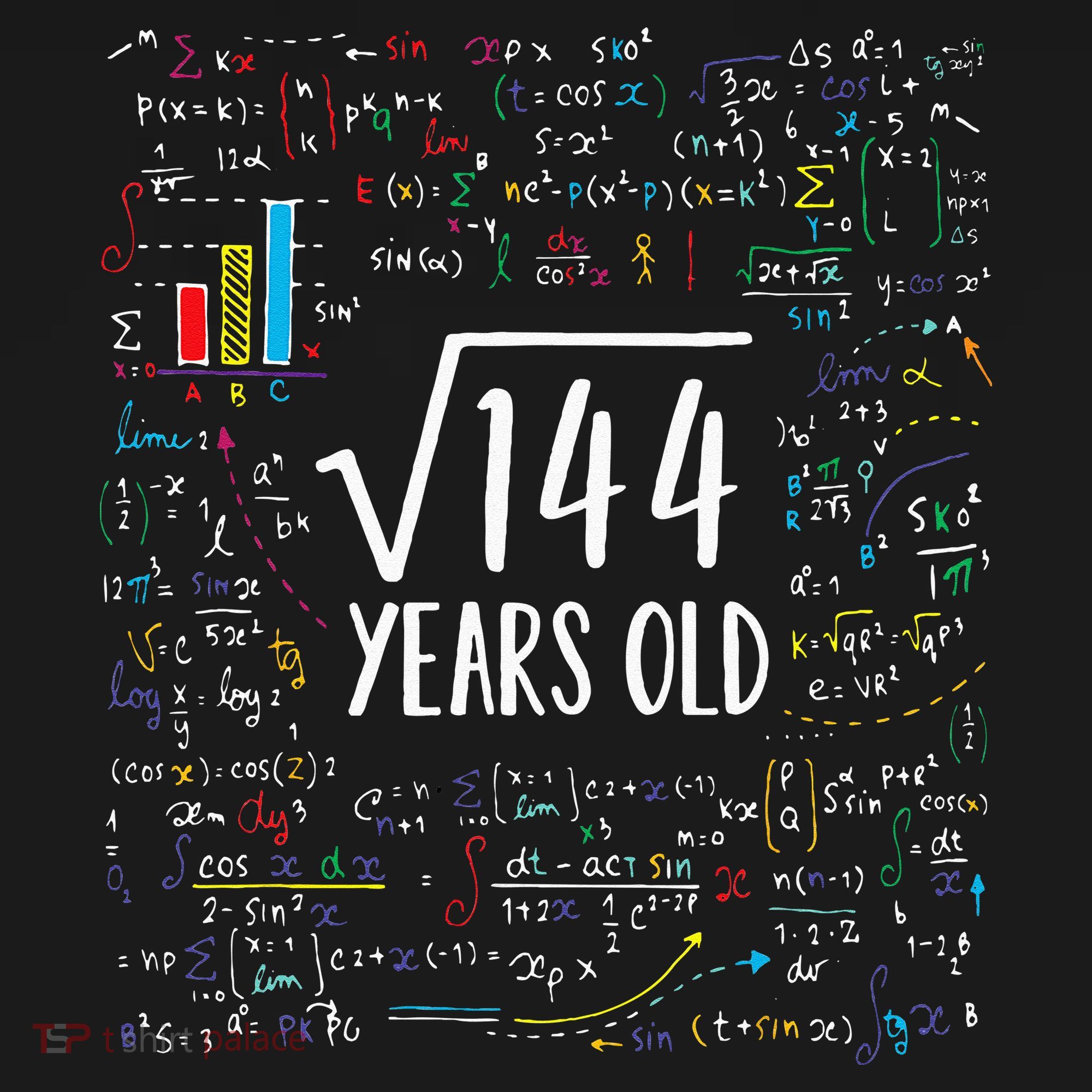 Square Root Of 144 12th Birthday 12 Year Old Gifts Math Bday T-Shirt