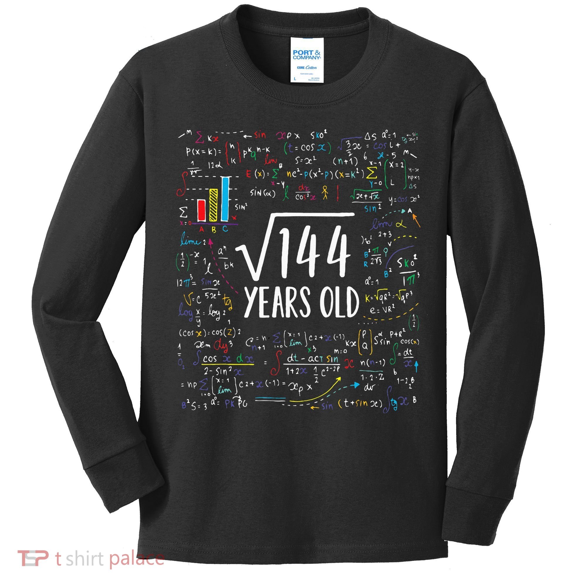 Square Root Of 144 12th Birthday 12 Year Old Gifts Math Bday Kids Long Sleeve Shirt