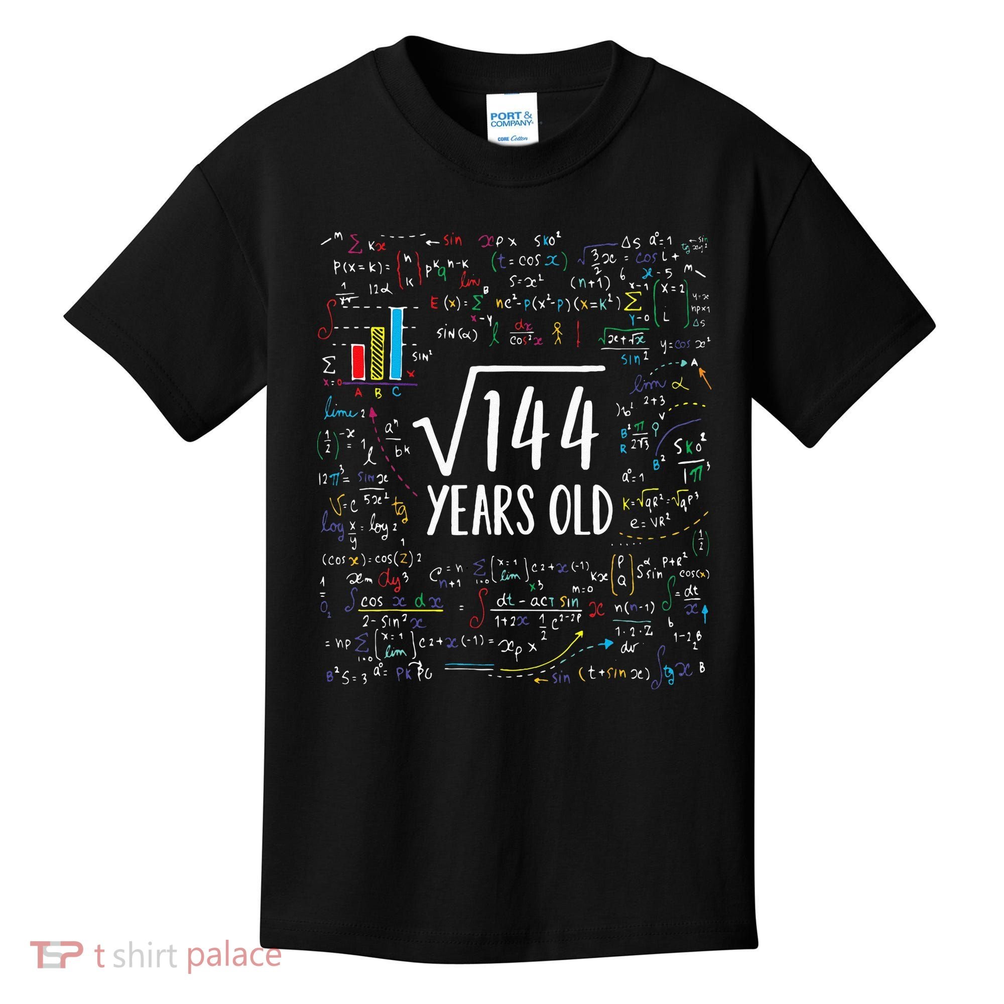 Square Root Of 144 12th Birthday 12 Year Old Gifts Math Bday Kids T-Shirt