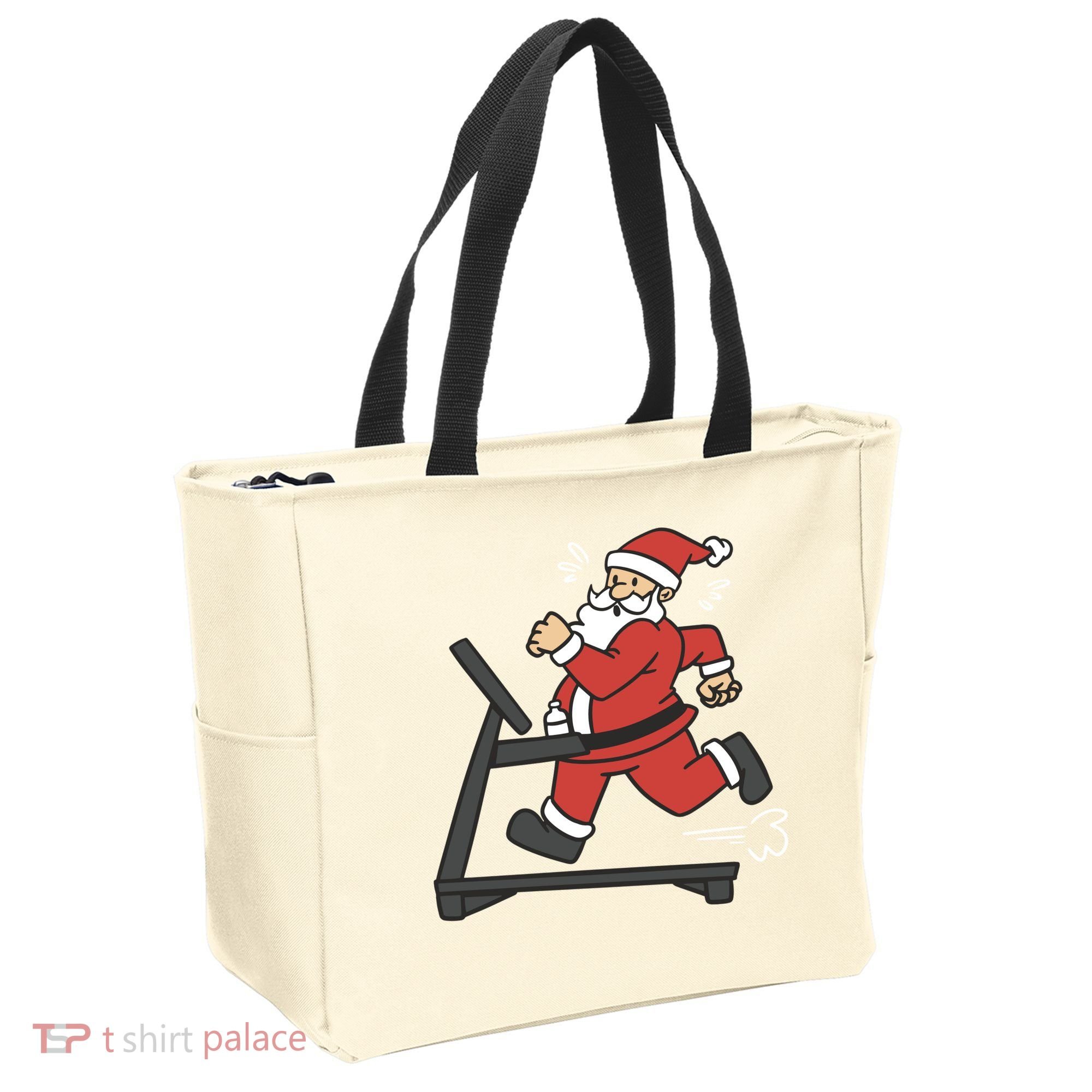 Santa Running On Treadmill Funny Fitness Tote Bag