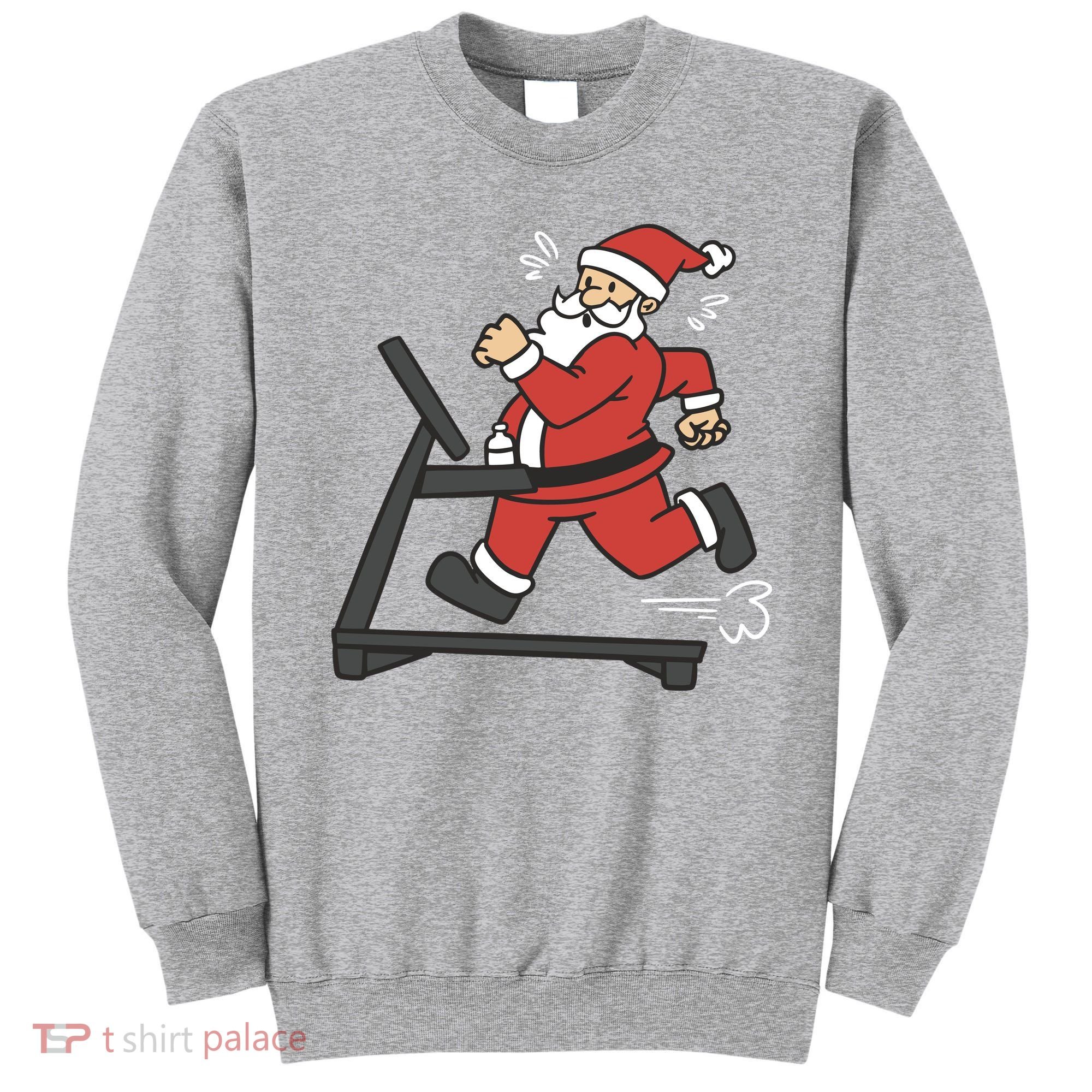 Santa Running On Treadmill Funny Fitness Sweatshirt