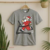 Santa Running On Treadmill Funny Fitness T-Shirt thumb 2