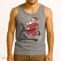 Santa Running On Treadmill Funny Fitness Tank Top thumb 3