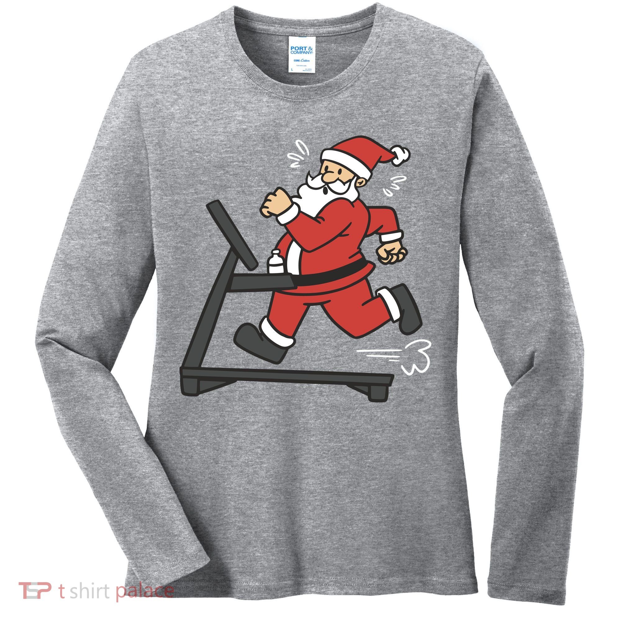 Santa Running On Treadmill Funny Fitness Women's Long Sleeve Shirt