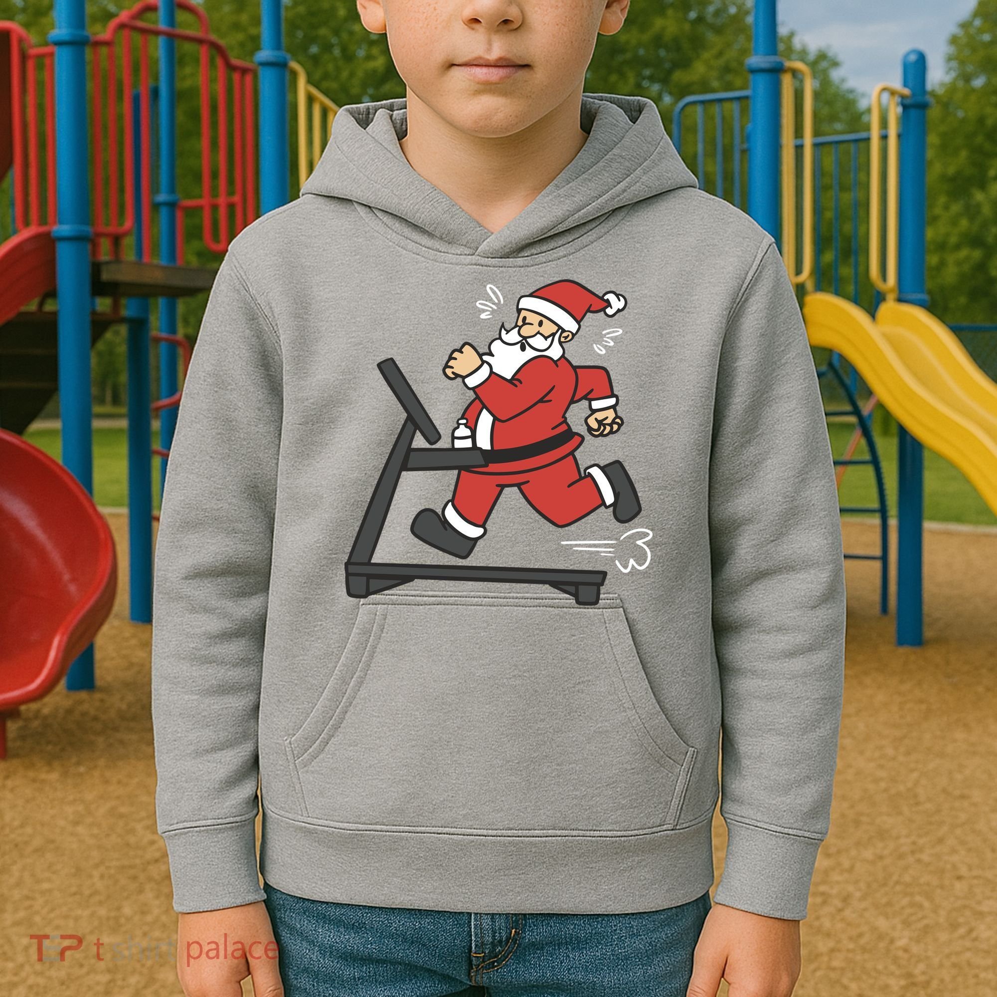 Santa Running On Treadmill Funny Fitness Kids Hoodie