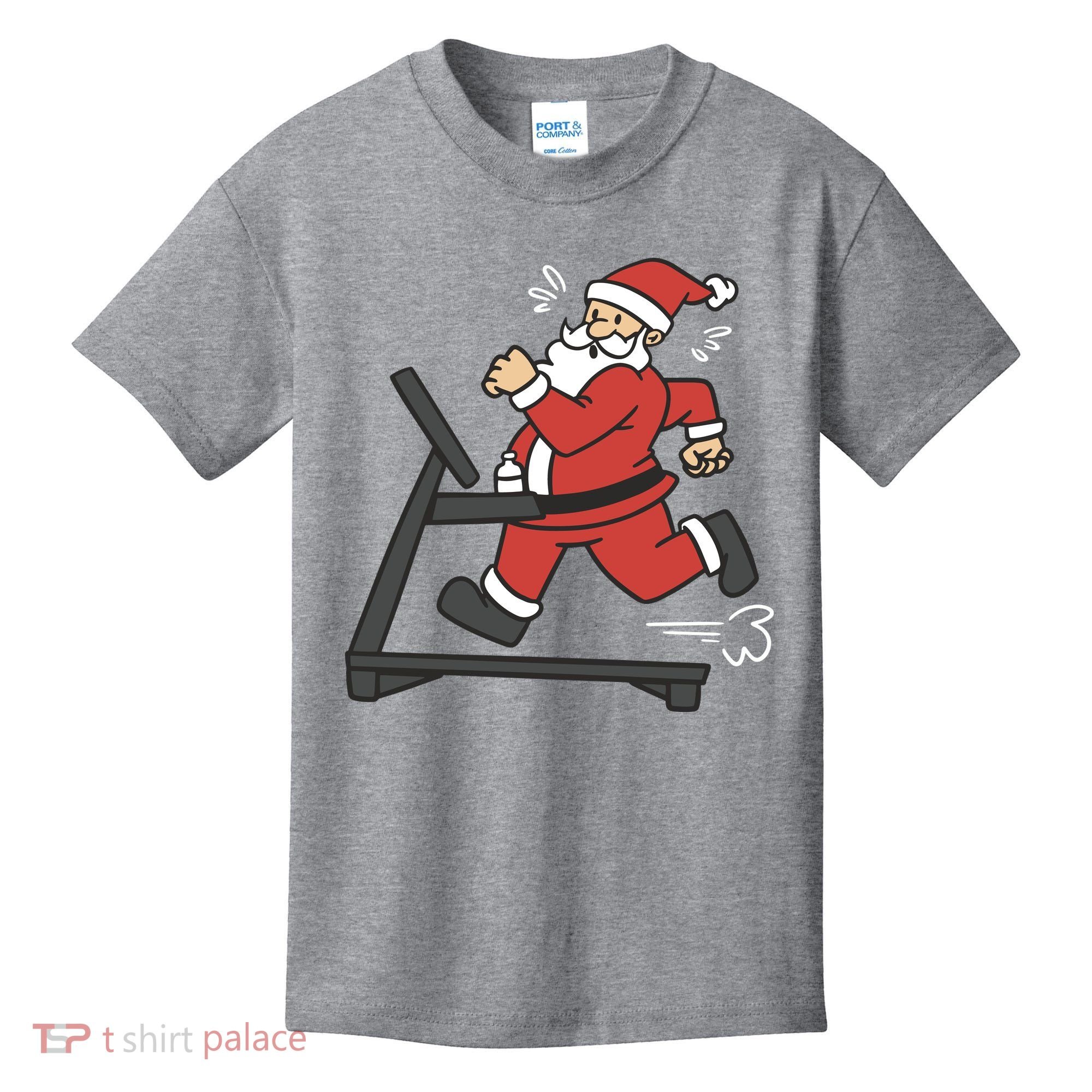 Santa Running On Treadmill Funny Fitness Kids T-Shirt