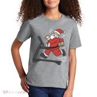 Santa Running On Treadmill Funny Fitness Kids T-Shirt thumb 2