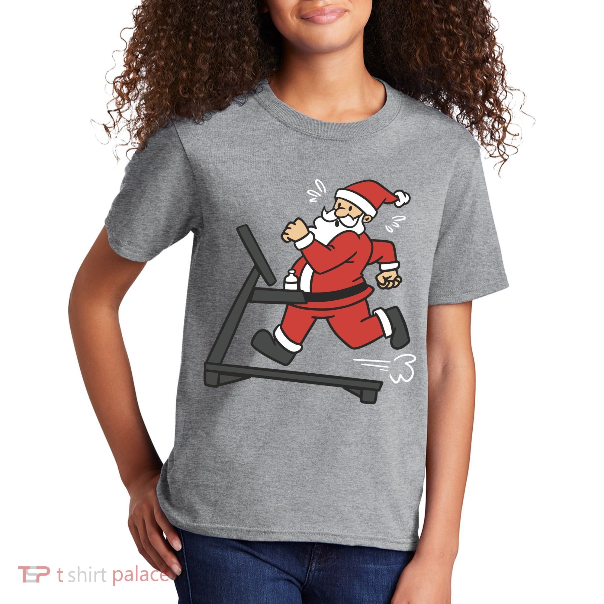 Santa Running On Treadmill Funny Fitness Kids T-Shirt