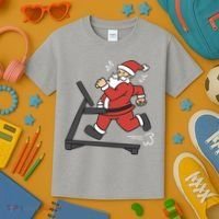 Santa Running On Treadmill Funny Fitness Kids T-Shirt thumb 3
