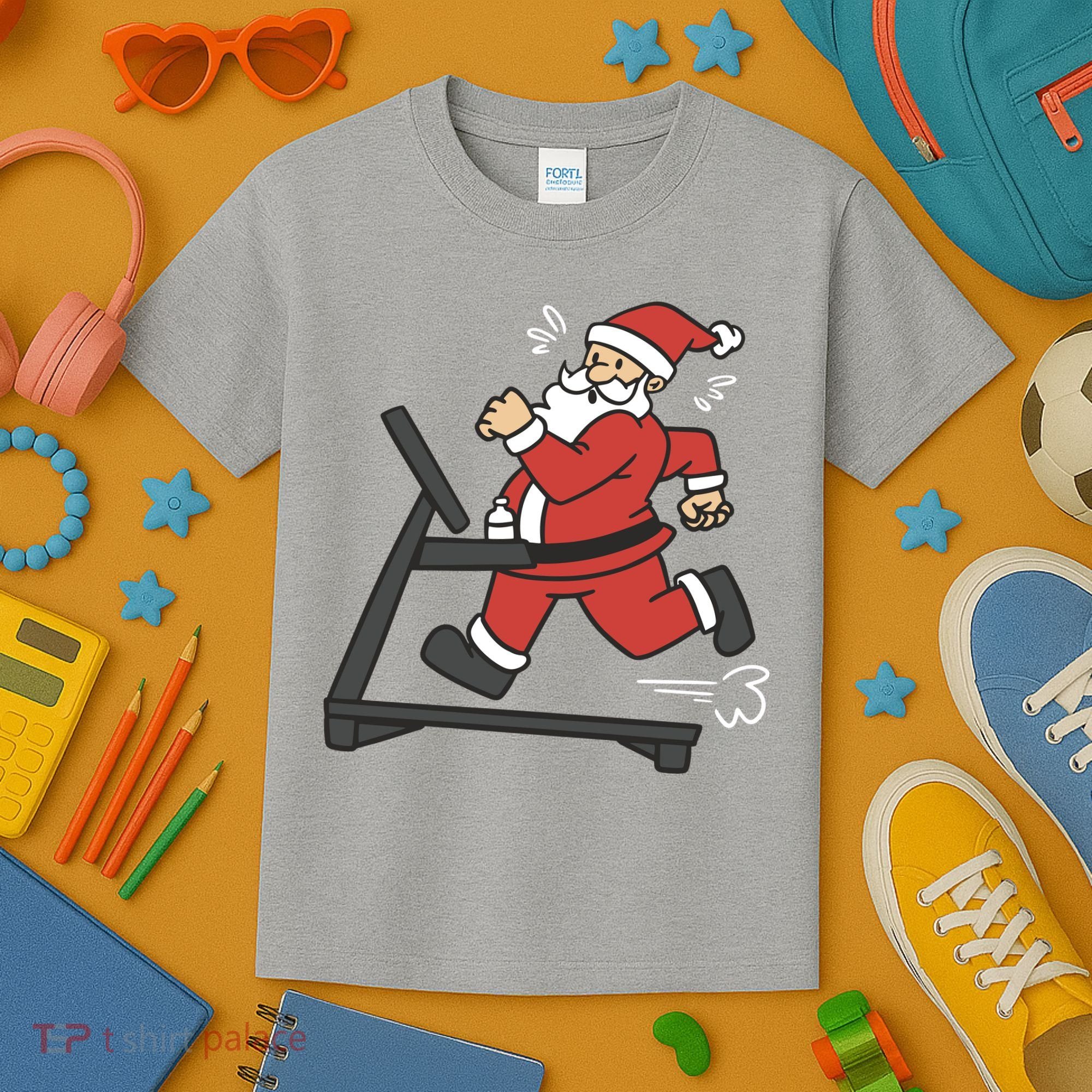 Santa Running On Treadmill Funny Fitness Kids T-Shirt
