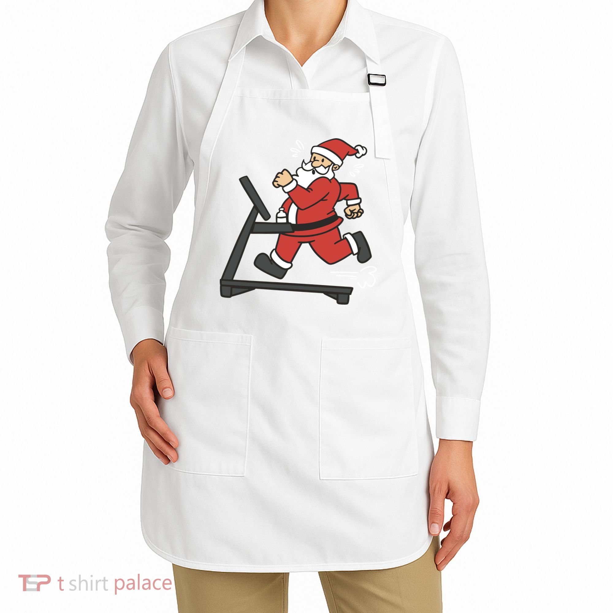 Santa Running On Treadmill Funny Fitness Apron