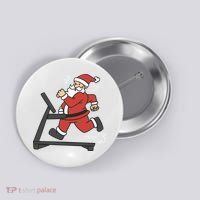 Santa Running On Treadmill Funny Fitness Button thumb 0