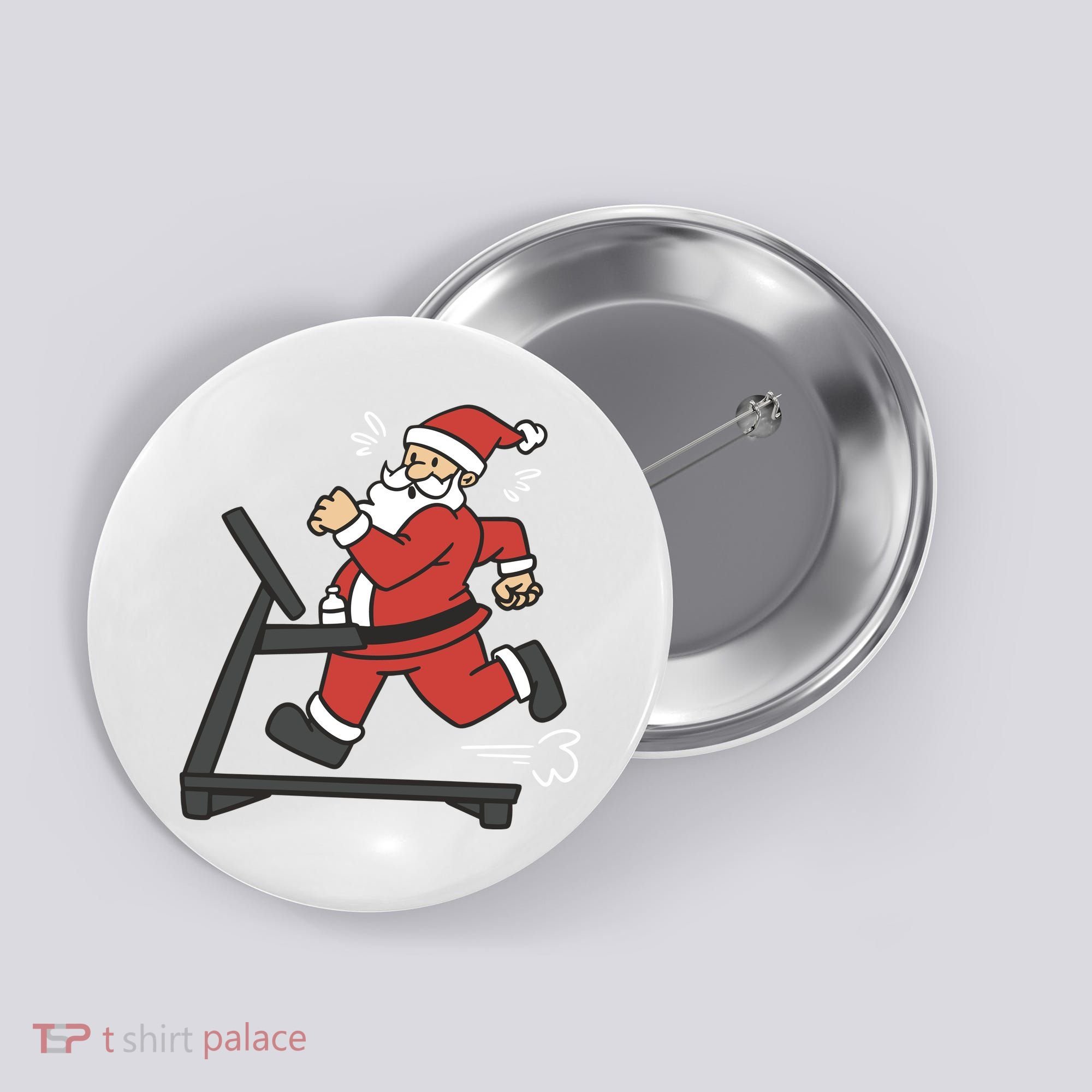 Santa Running On Treadmill Funny Fitness Button