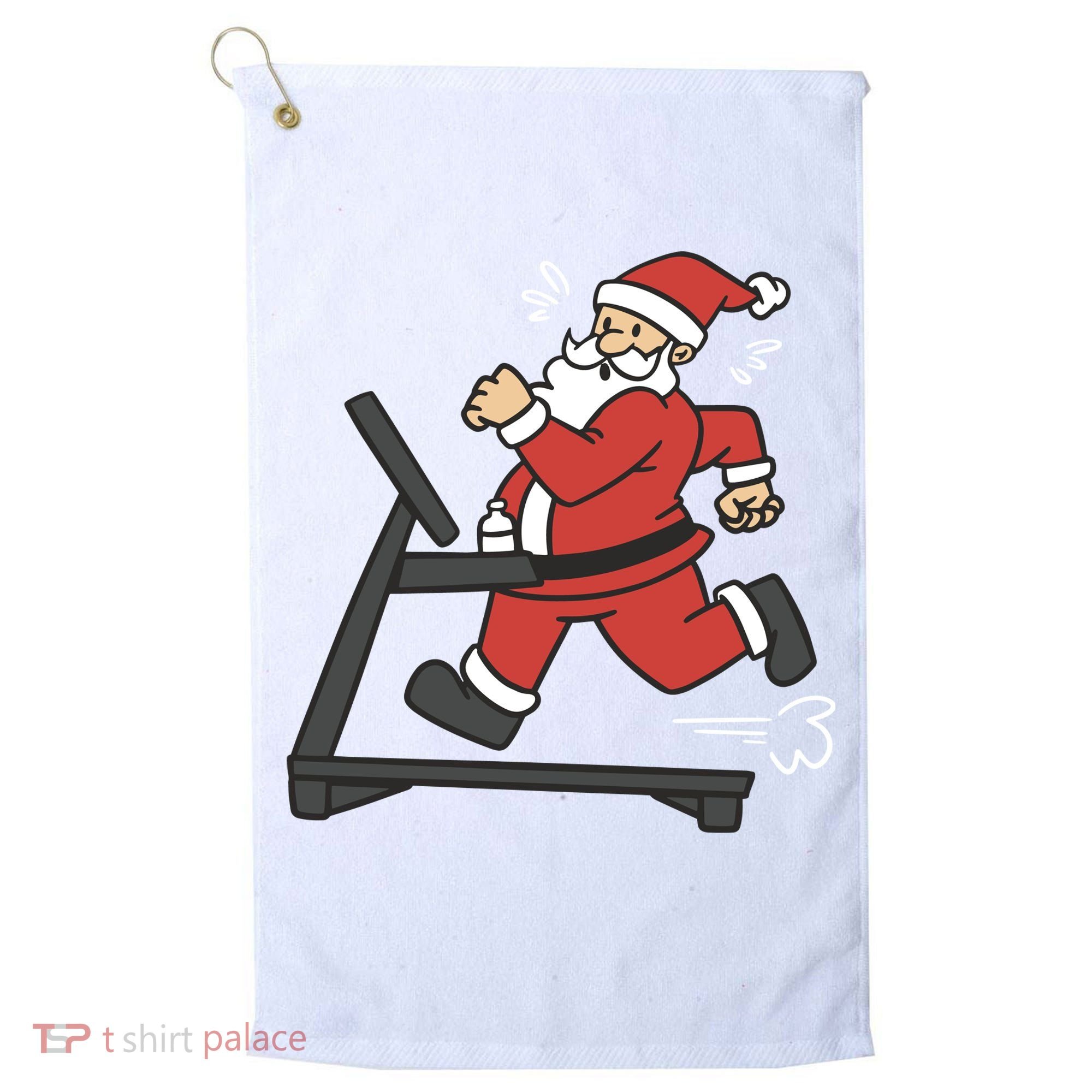 Santa Running On Treadmill Funny Fitness Golf Towel