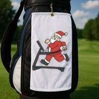 Santa Running On Treadmill Funny Fitness Golf Towel thumb 2