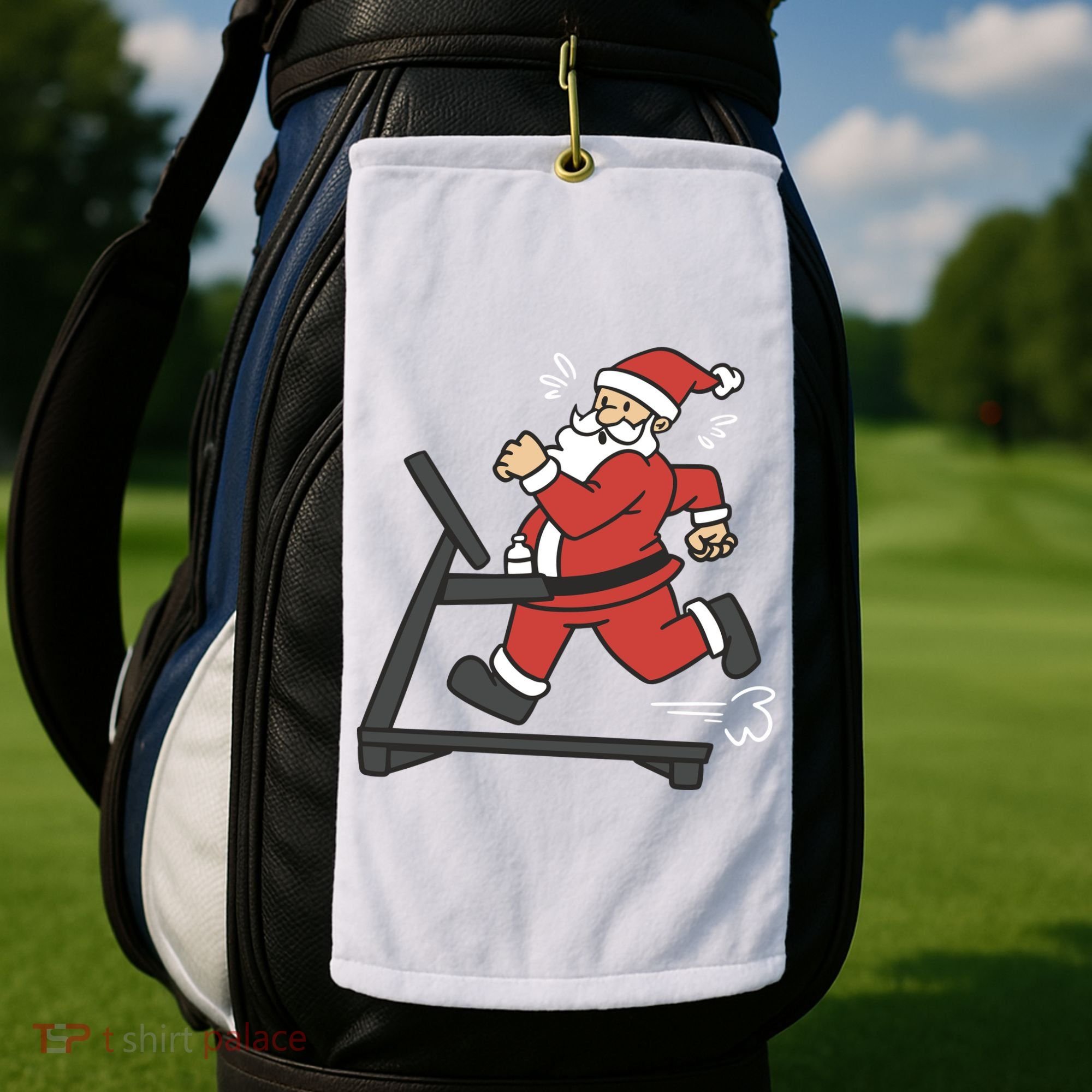 Santa Running On Treadmill Funny Fitness Golf Towel