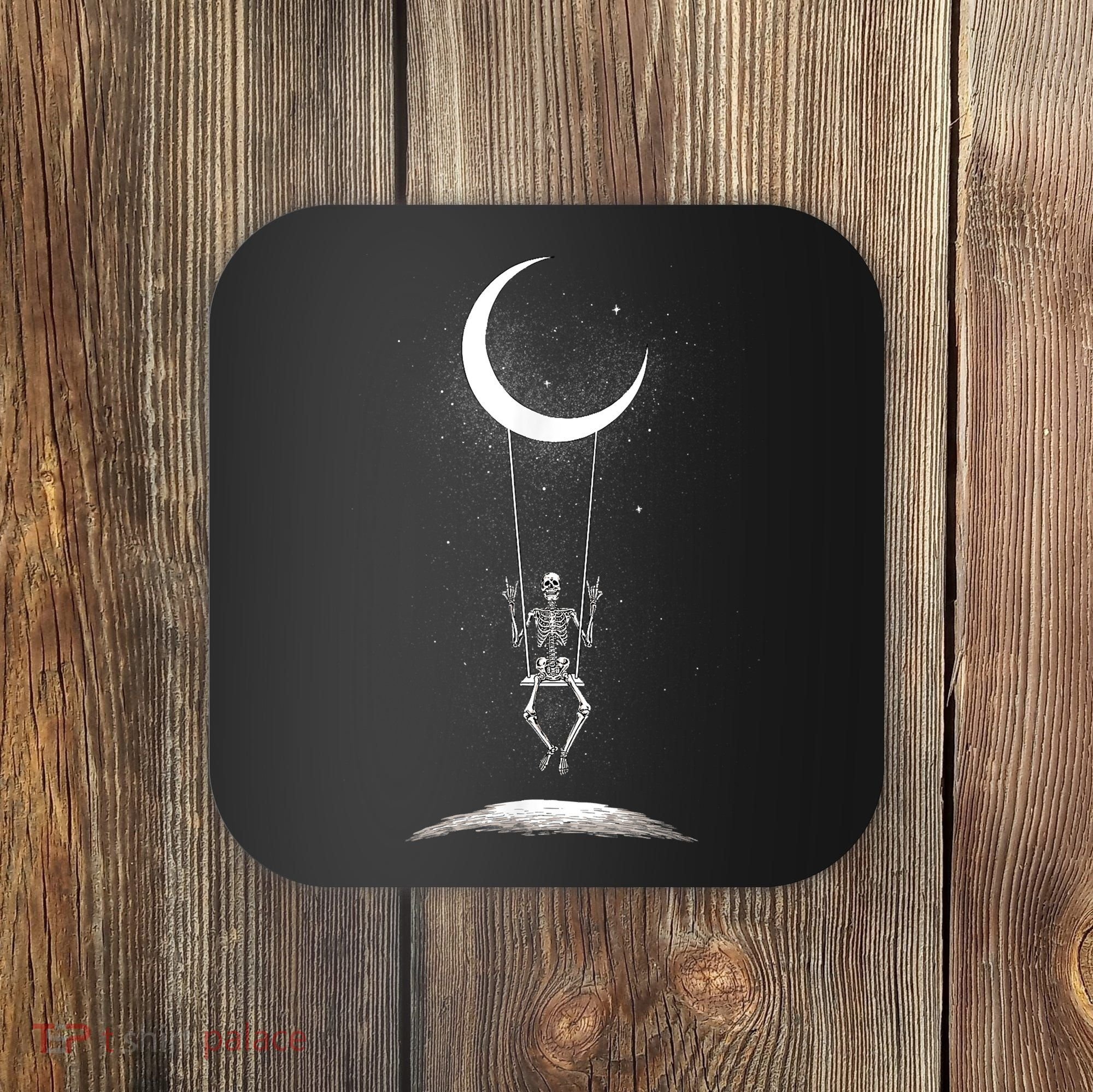 Skeleton Rock On Moon Spooky Halloween Rock Band Concerts Coaster