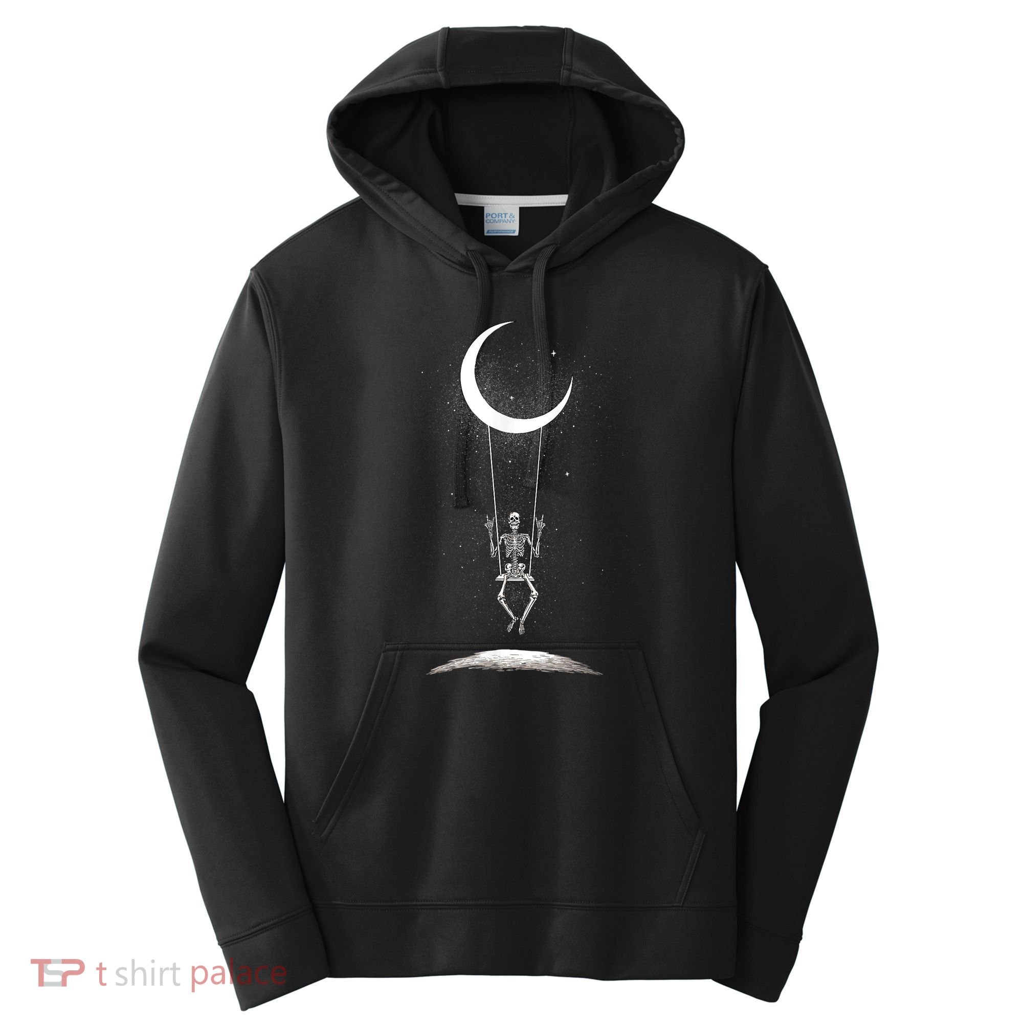Skeleton Rock On Moon Spooky Halloween Rock Band Concerts Performance Fleece Hoodie