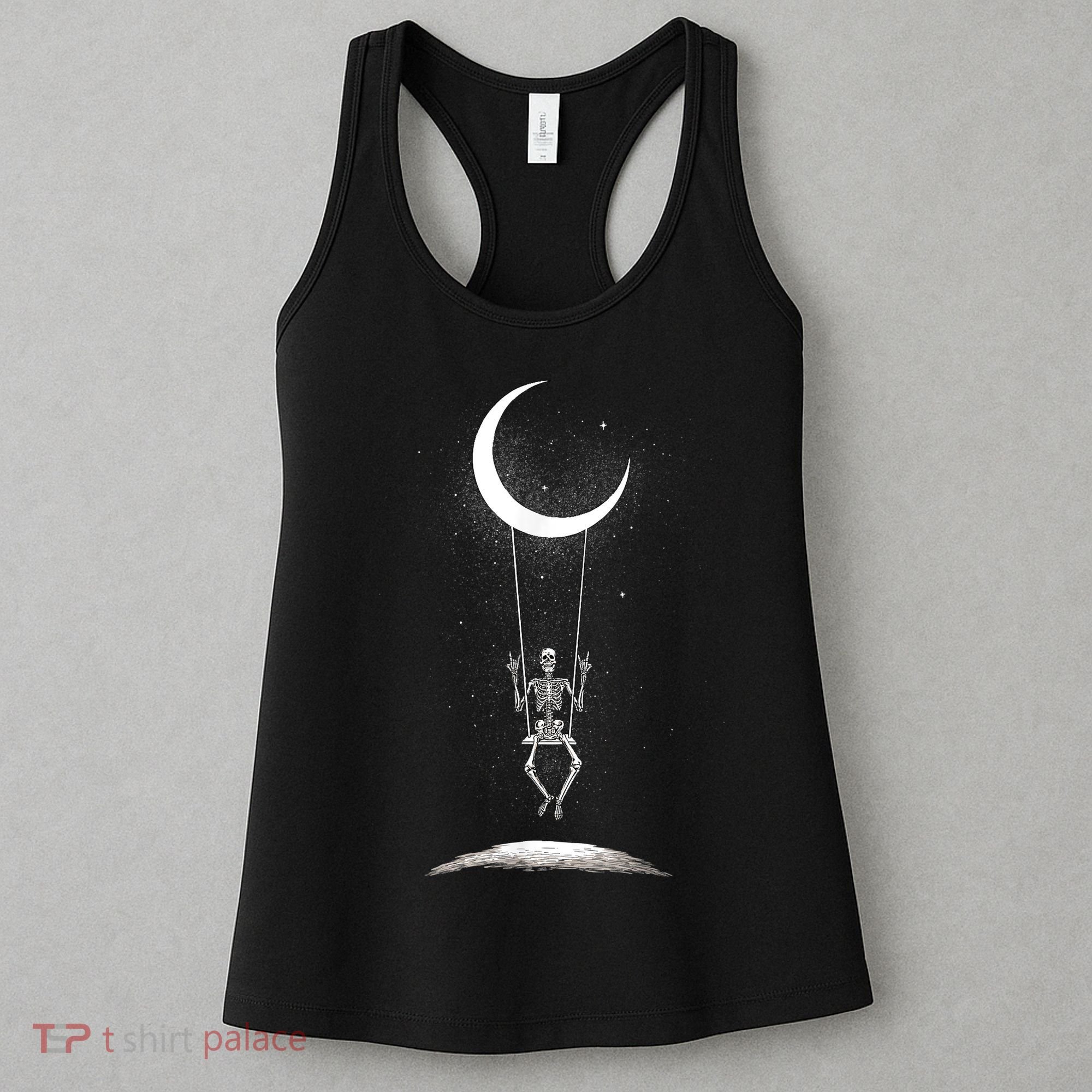 Skeleton Rock On Moon Spooky Halloween Rock Band Concerts Women's Tank Top