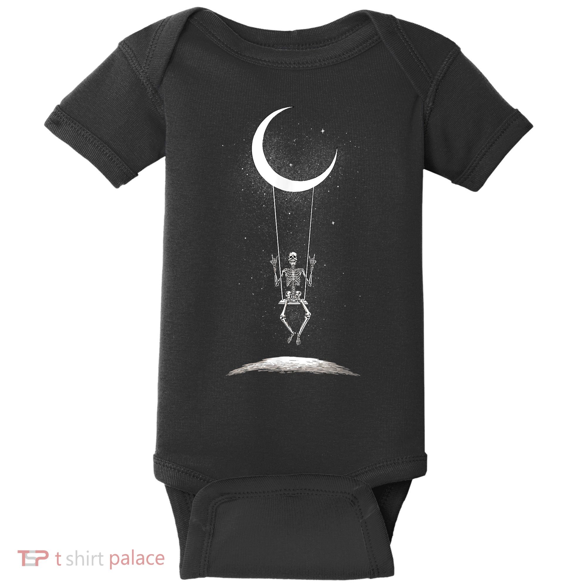 Skeleton Rock On Moon Spooky Halloween Rock Band Concerts Baby Bodysuit