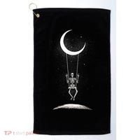 Skeleton Rock On Moon Spooky Halloween Rock Band Concerts Golf Towel thumb 0