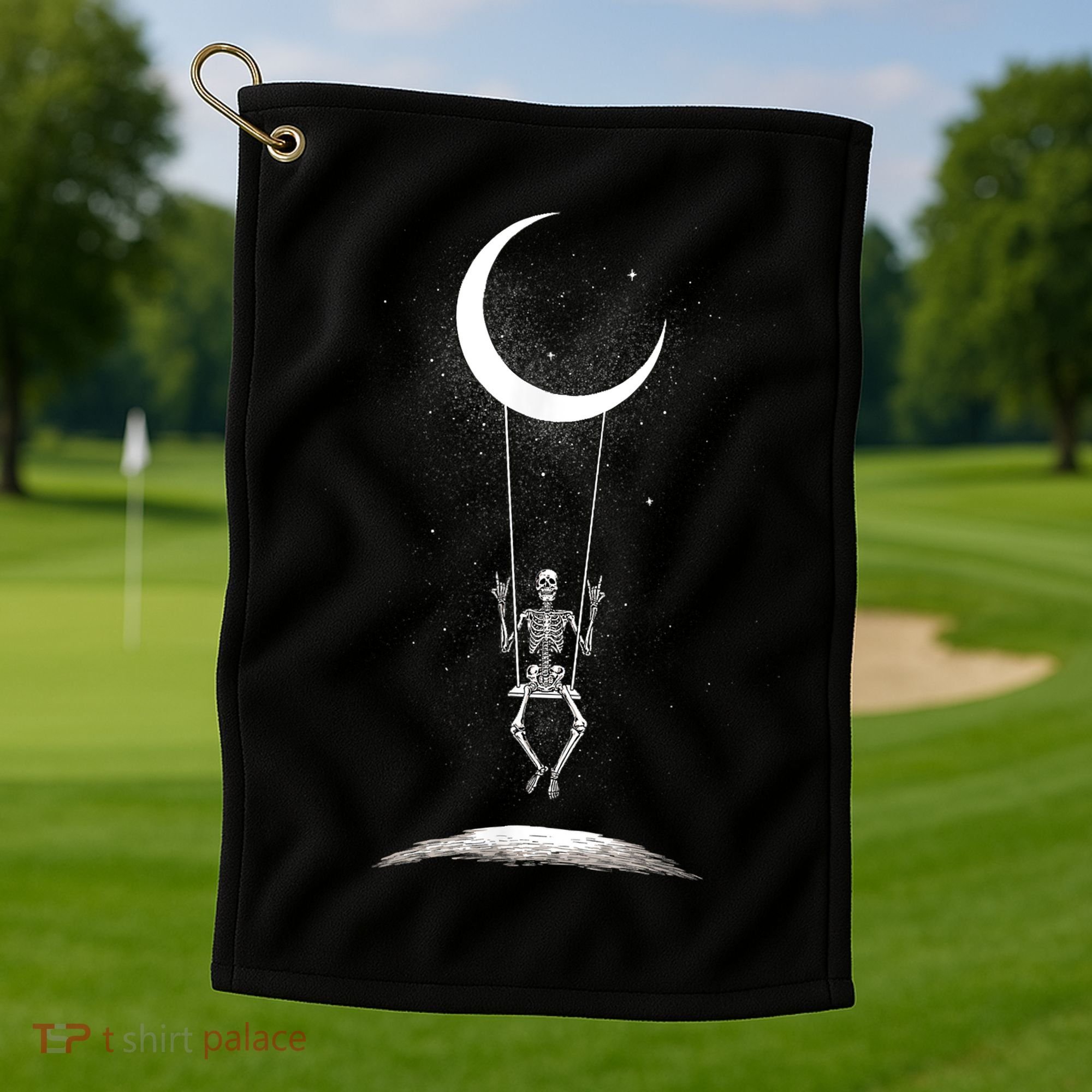 Skeleton Rock On Moon Spooky Halloween Rock Band Concerts Golf Towel