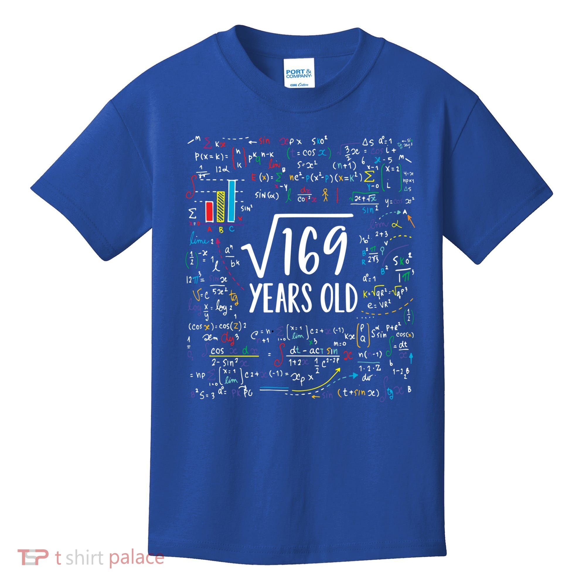 Square Root Of 169 13th Birthday Gift 13 Year Old Gifts Math Bday Gift Kids T-Shirt
