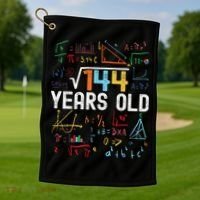 Square Root Of 144 12th Birthday 12 Years Old Birthday Golf Towel thumb 1