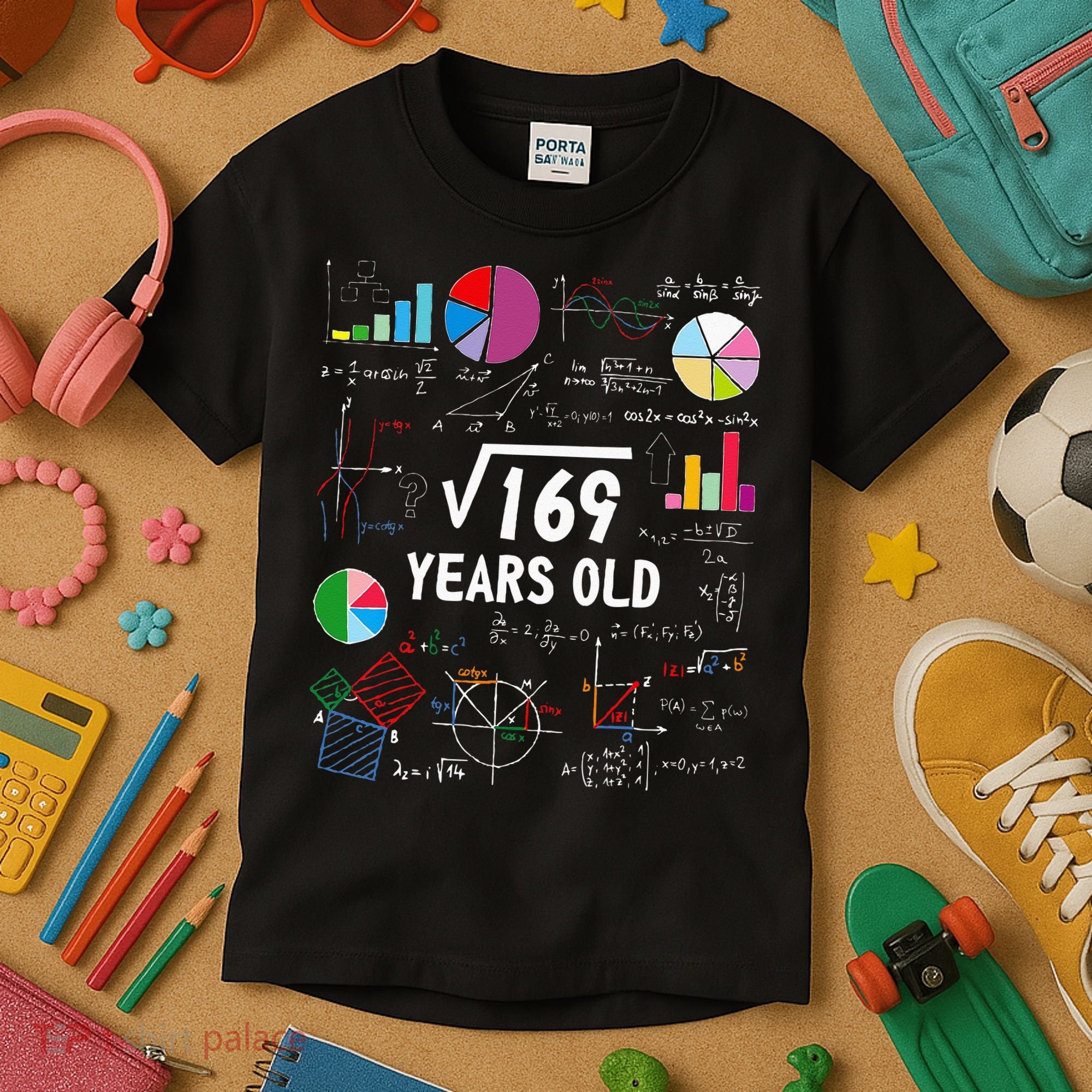 Square Root Of 169 13th Birthday 13 Year Old Math Nerd Kids T-Shirt