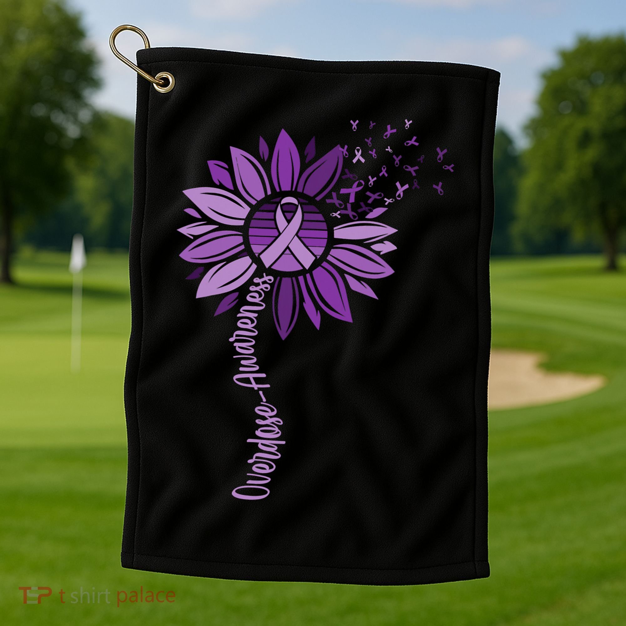Sunflower Ribbons Overdose Awareness Golf Towel