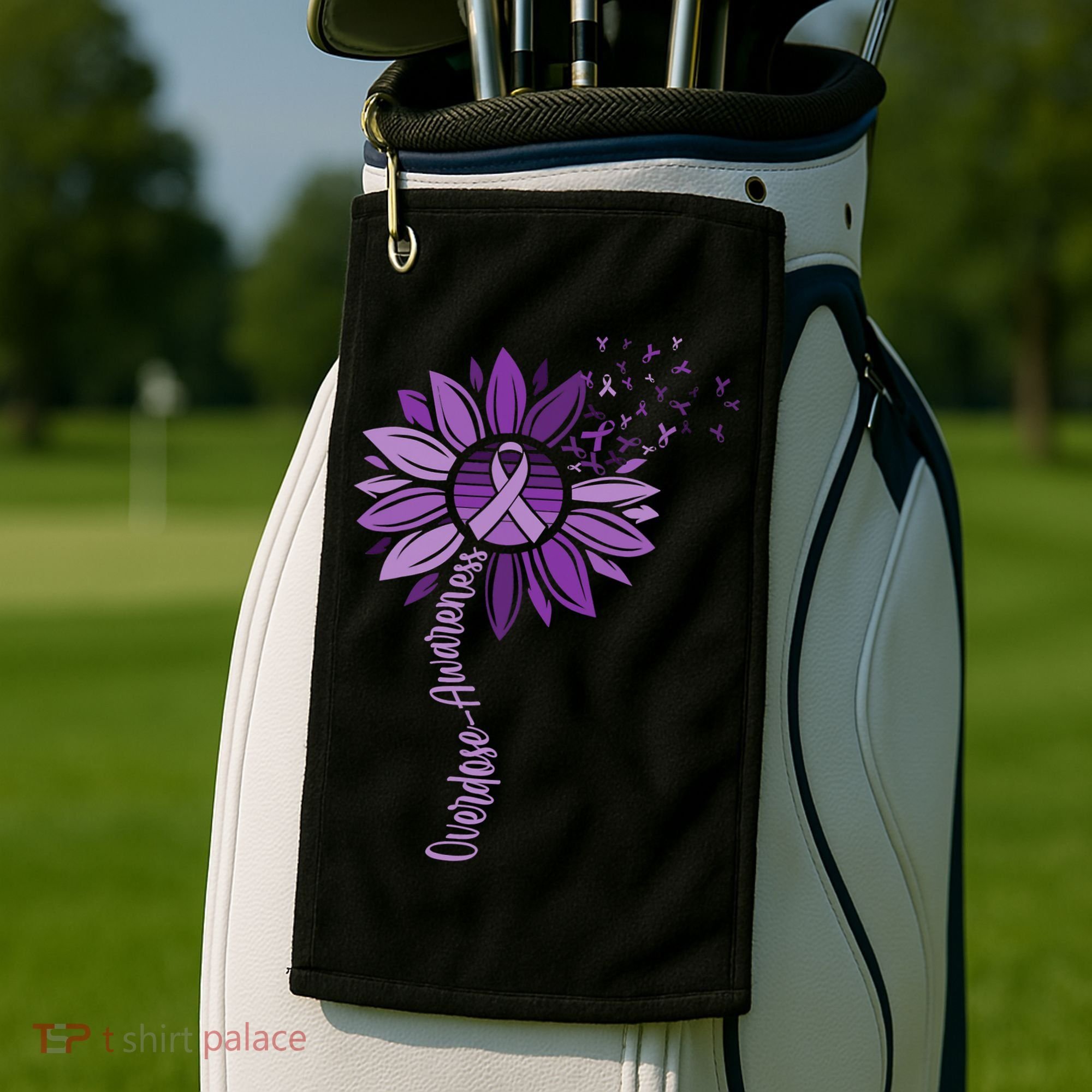Sunflower Ribbons Overdose Awareness Golf Towel