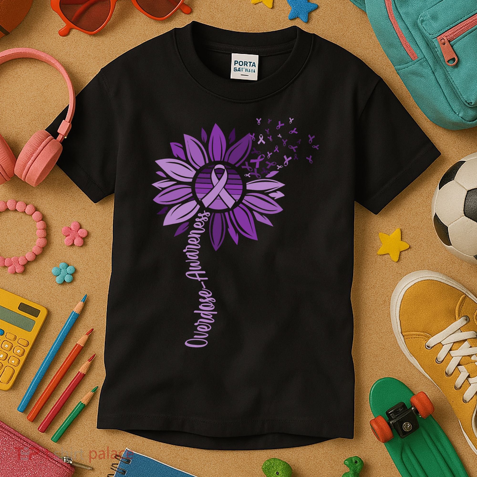Sunflower Ribbons Overdose Awareness Kids T-Shirt