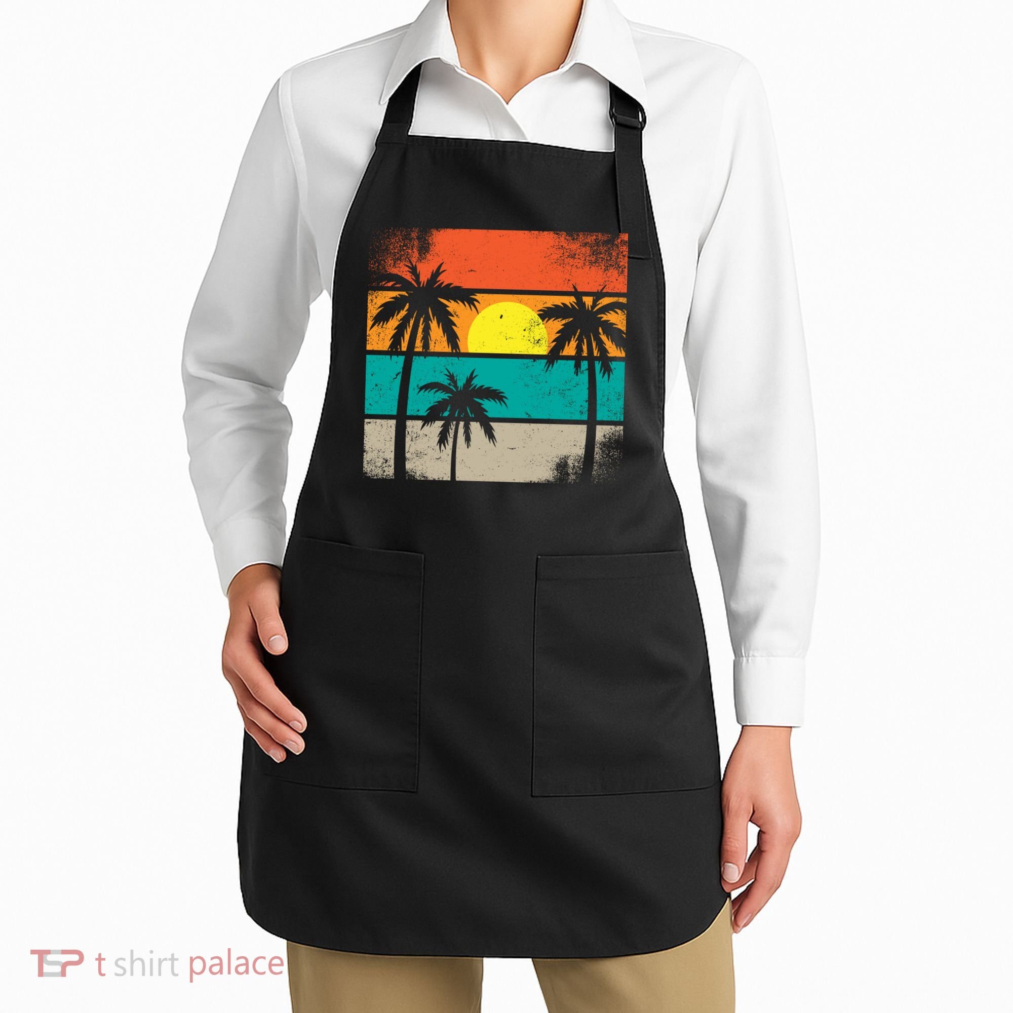 Summer Retro Palm Trees Tropical Apron