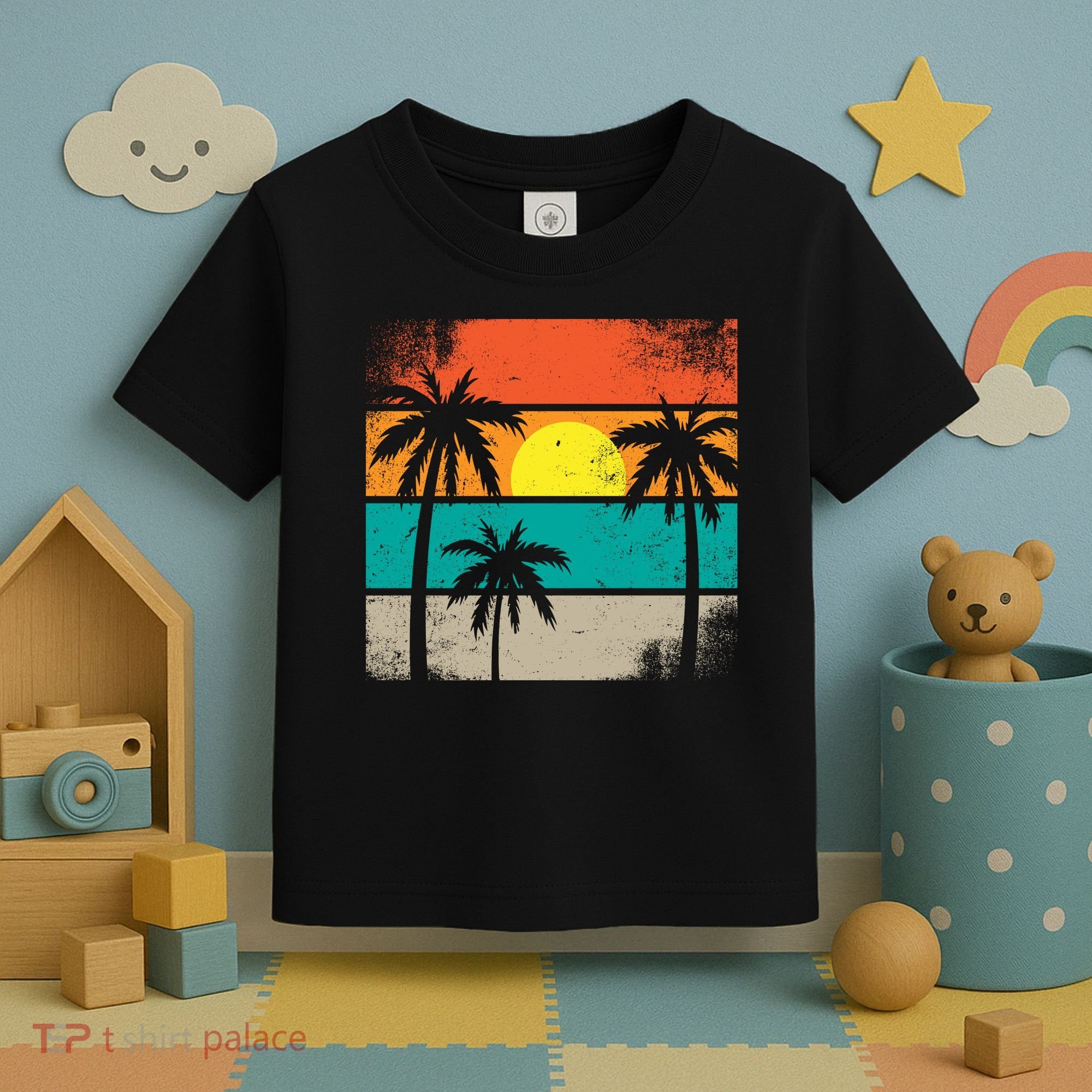 Summer Retro Palm Trees Tropical Toddler T-Shirt