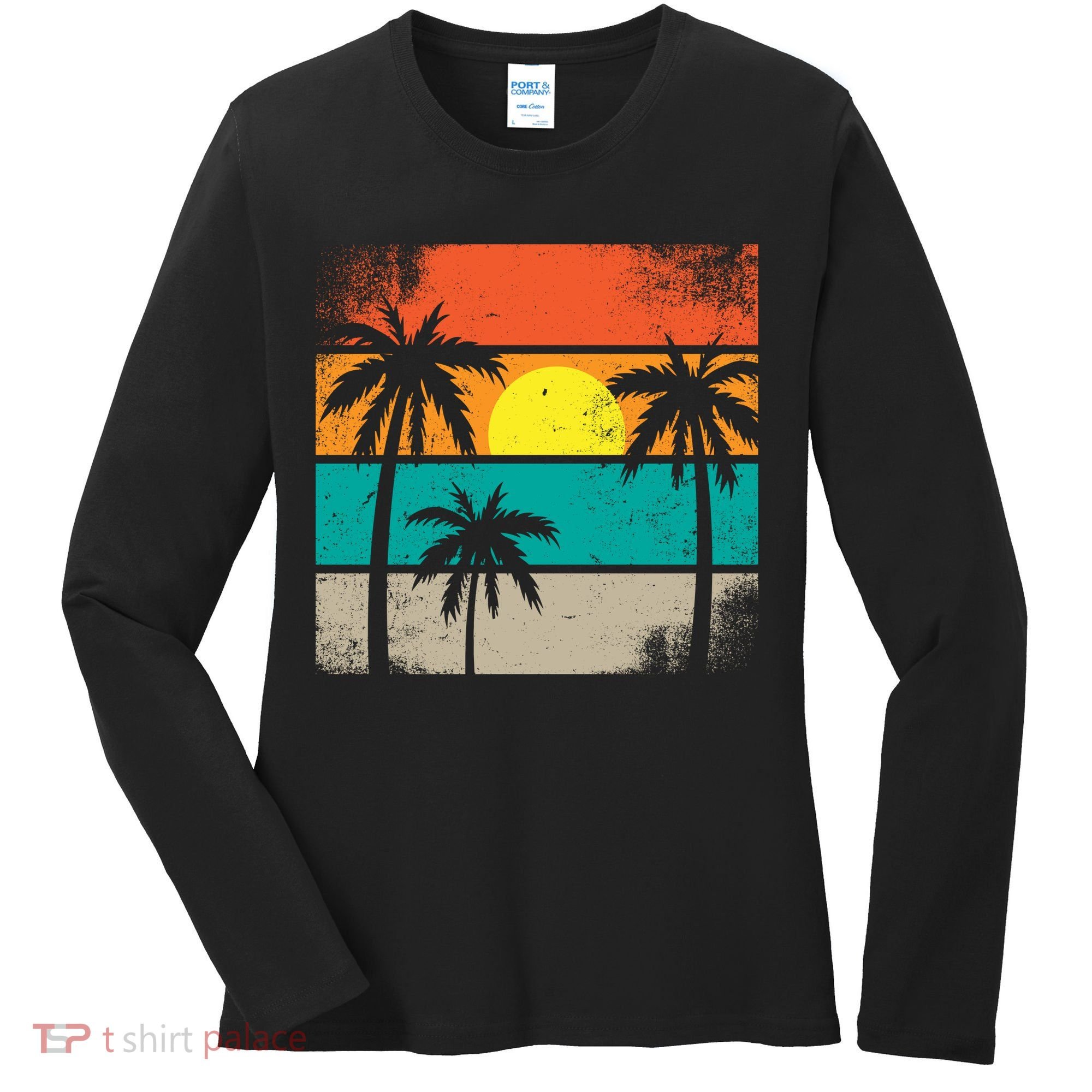 Summer Retro Palm Trees Tropical Women's Long Sleeve Shirt