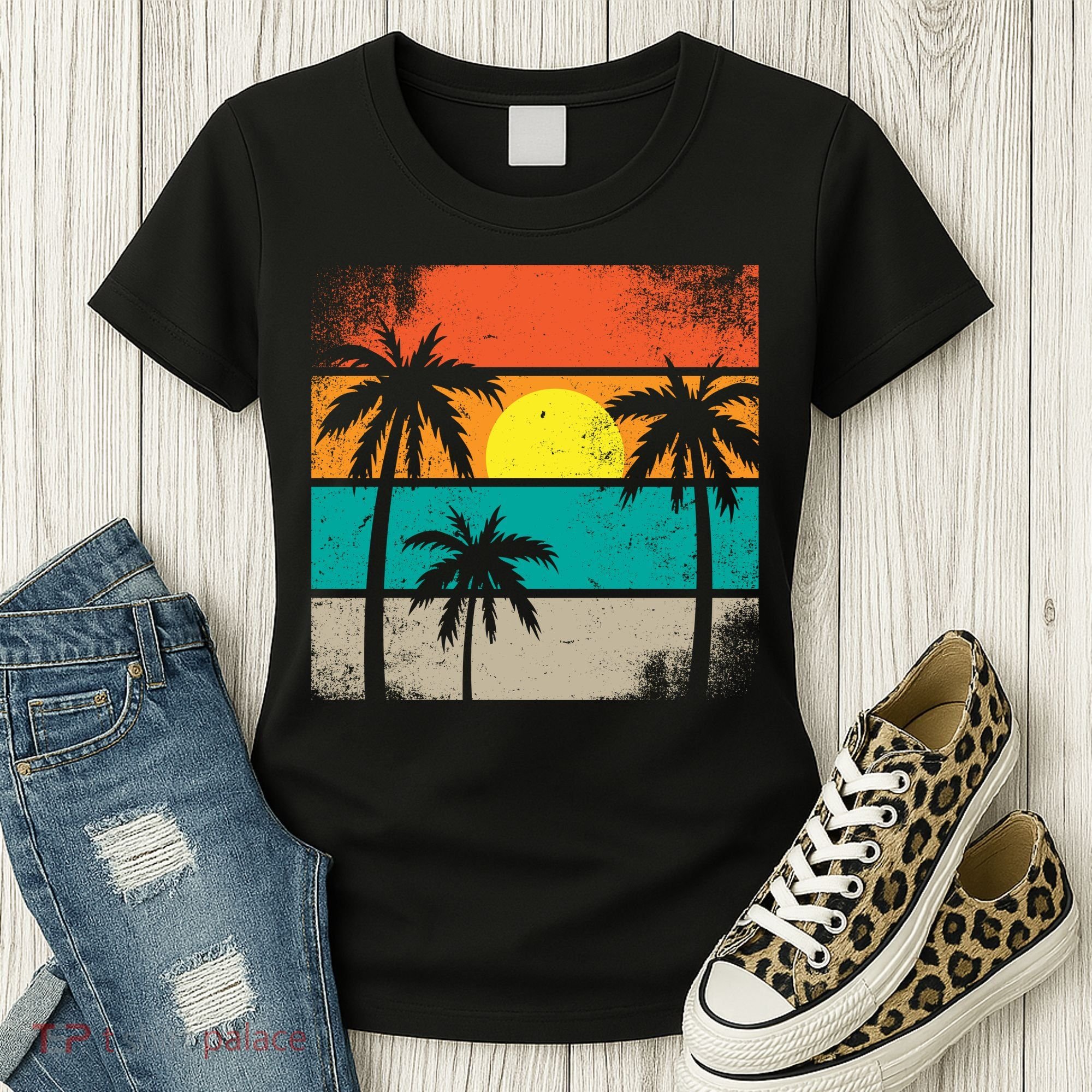 Summer Retro Palm Trees Tropical Women's T-Shirt