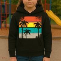 Summer Retro Palm Trees Tropical Kids Hoodie thumb 3