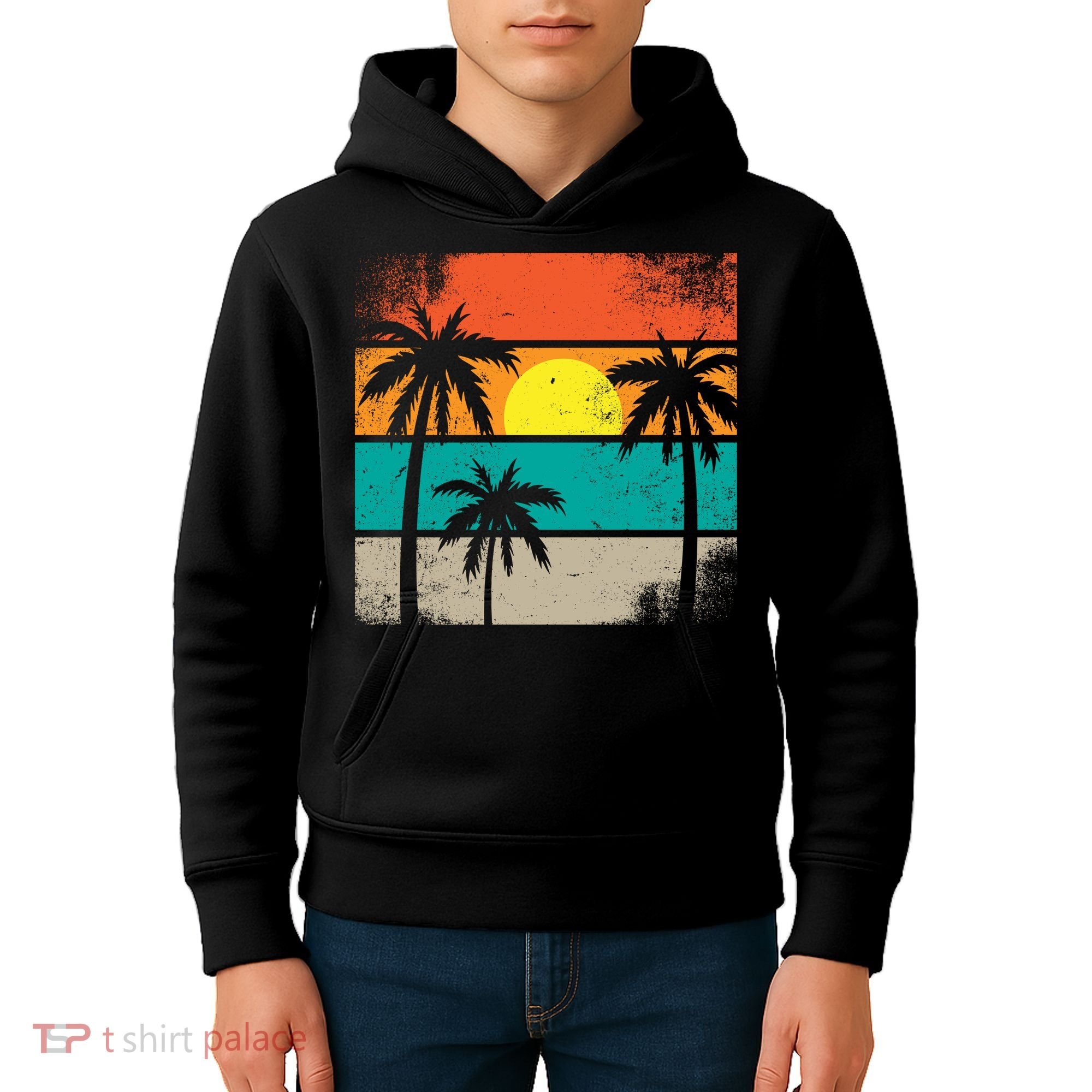 Summer Retro Palm Trees Tropical Kids Hoodie
