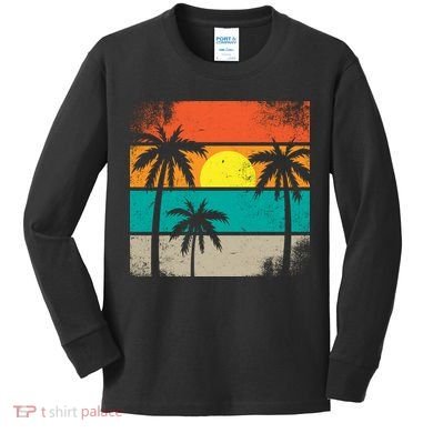 Summer Retro Palm Trees Tropical Kids Long Sleeve Shirt