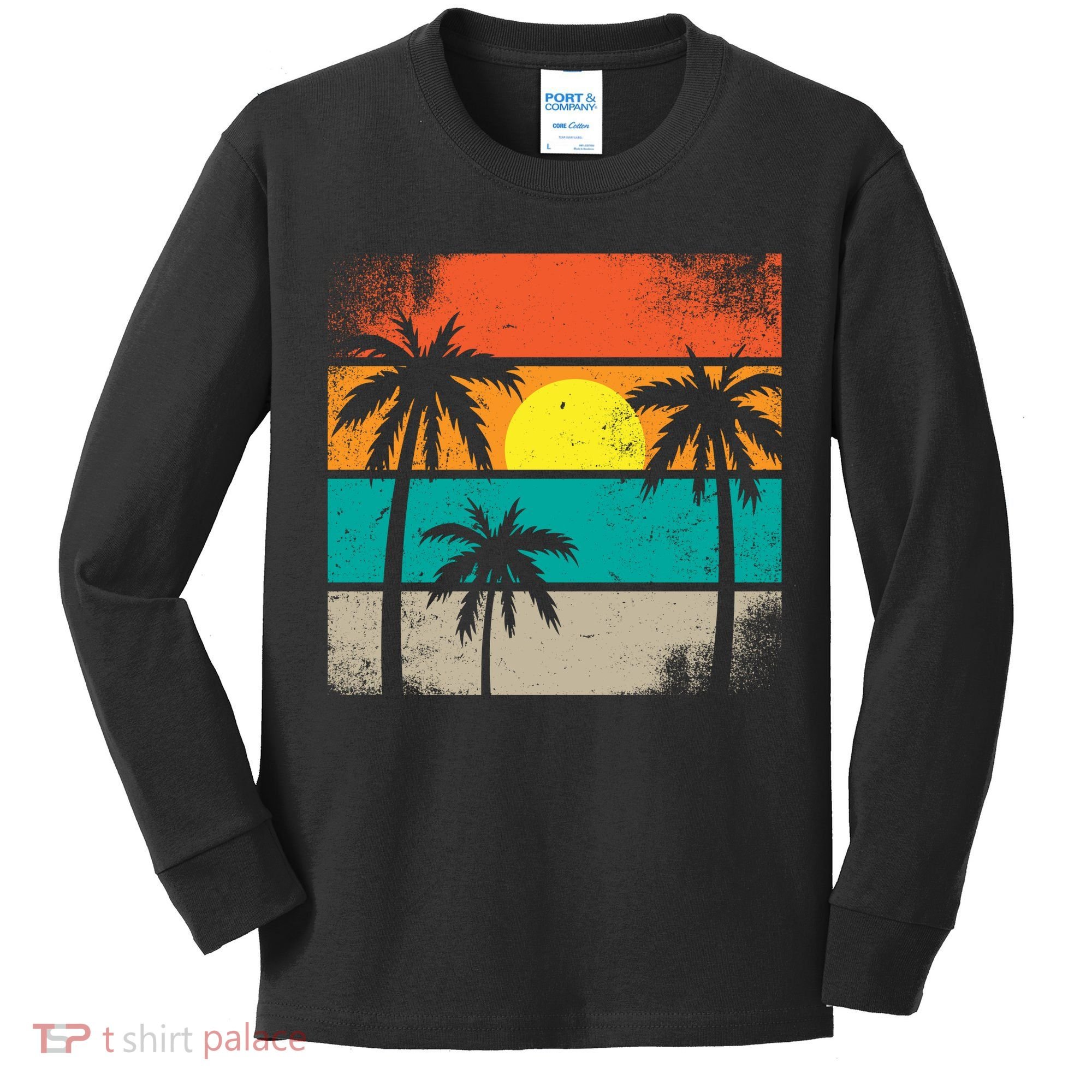 Summer Retro Palm Trees Tropical Kids Long Sleeve Shirt