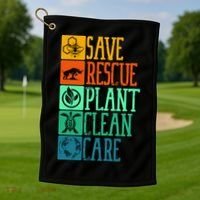 Save Rescue Plant Clean Care Turtle Animal Recycle Earth Day Cute Gift Golf Towel thumb 1