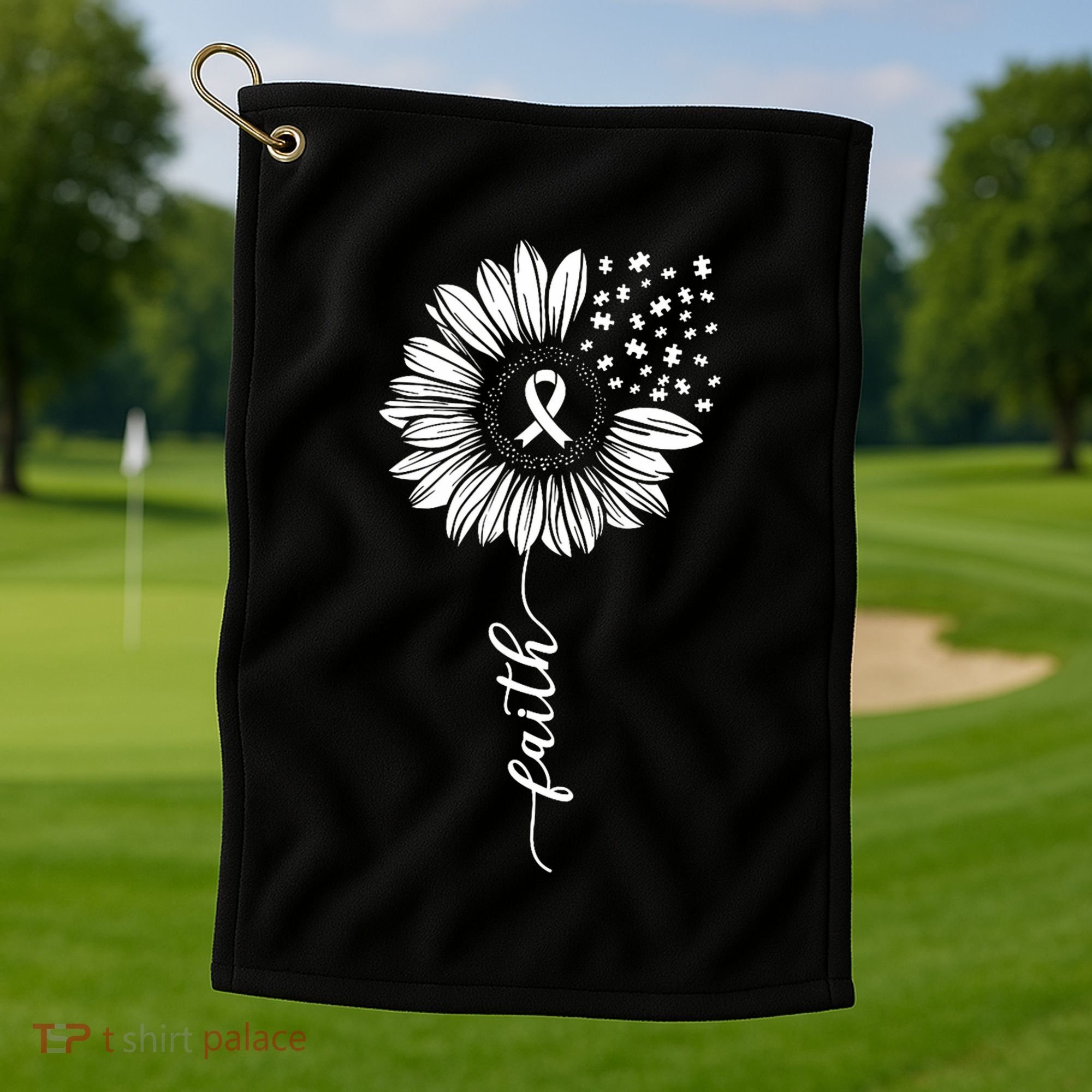 Sunflower Ribbon Purple AlzheimerS Awareness Golf Towel