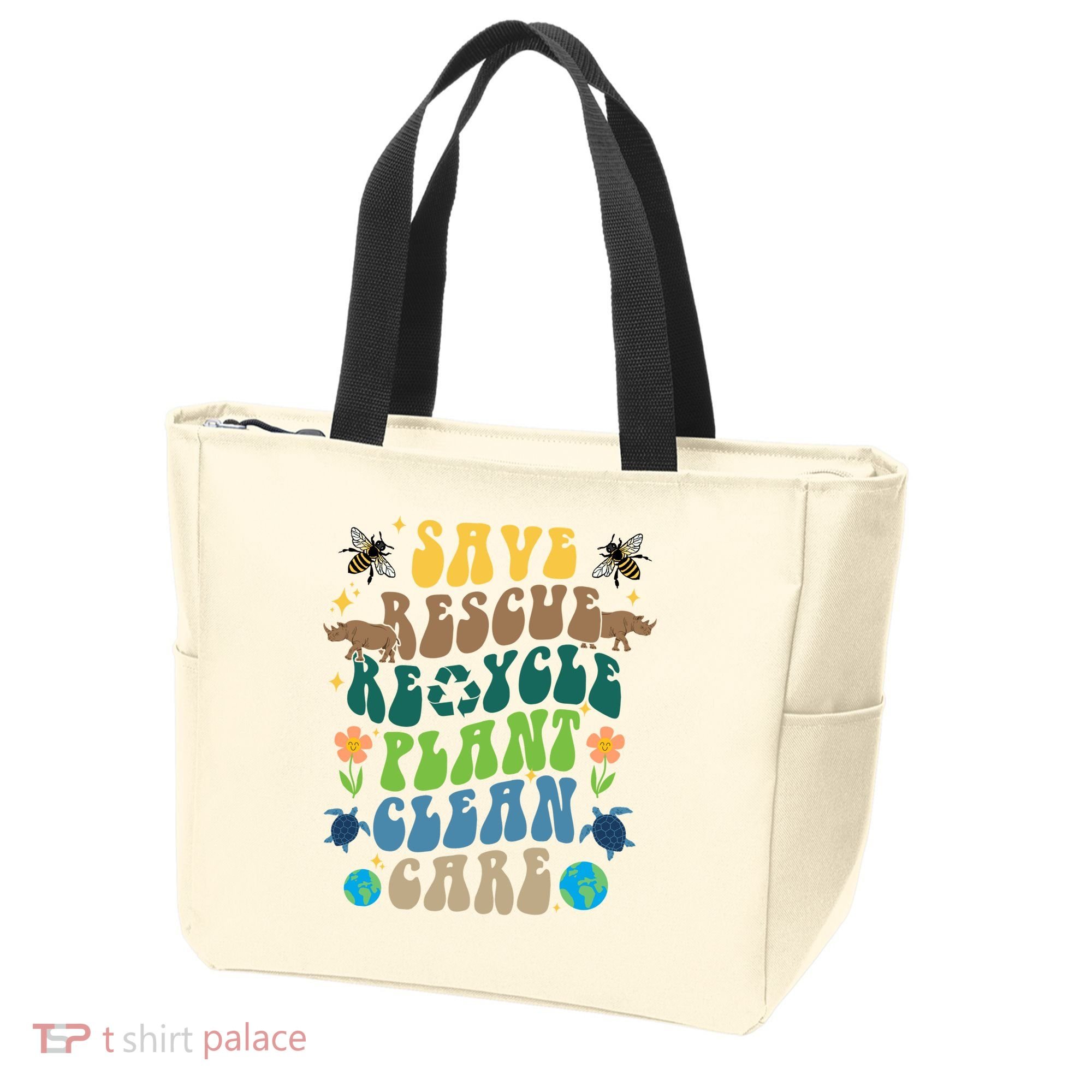 Save Rescue Recycle Plant Clean Care Earth Day Tote Bag