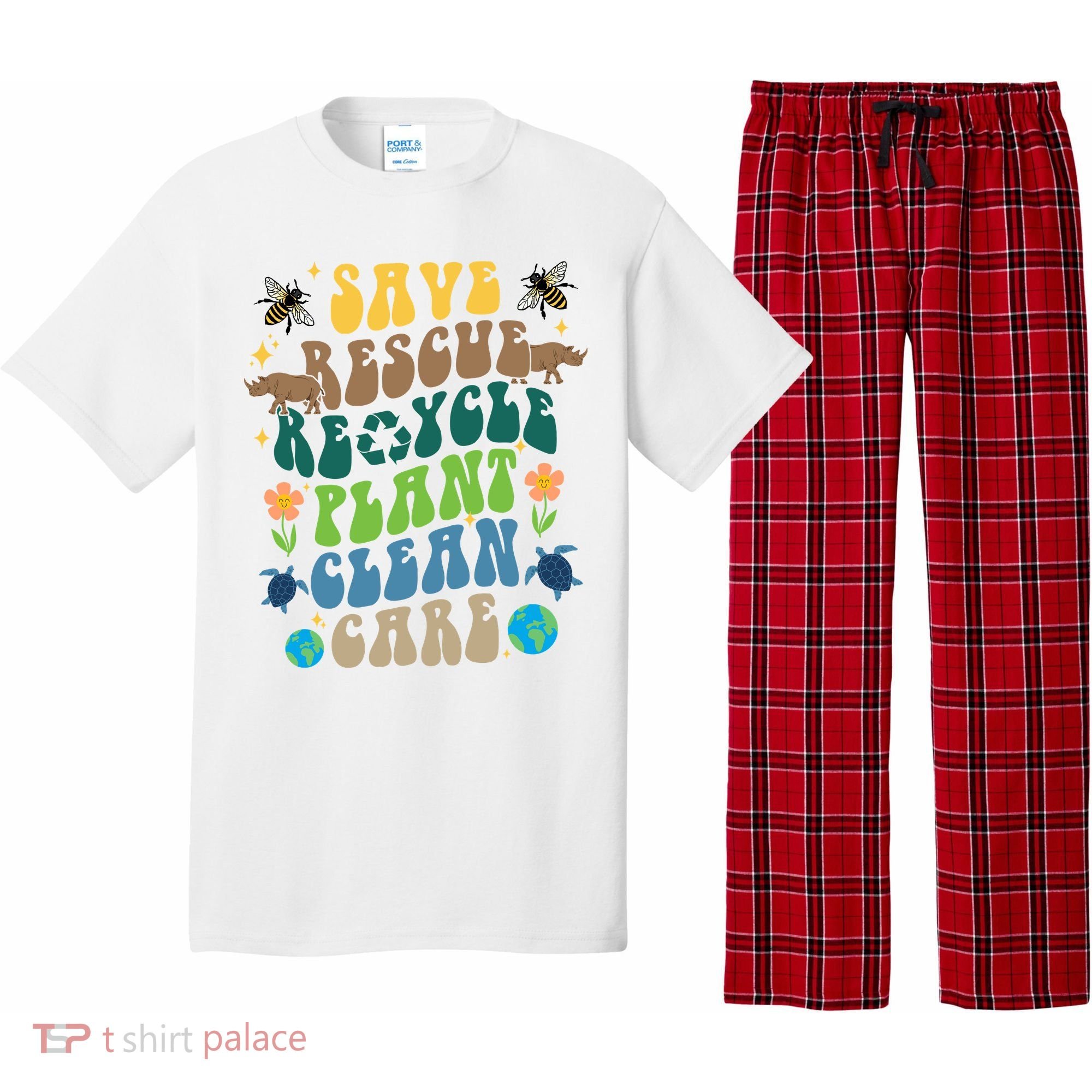 Save Rescue Recycle Plant Clean Care Earth Day Pajama Set
