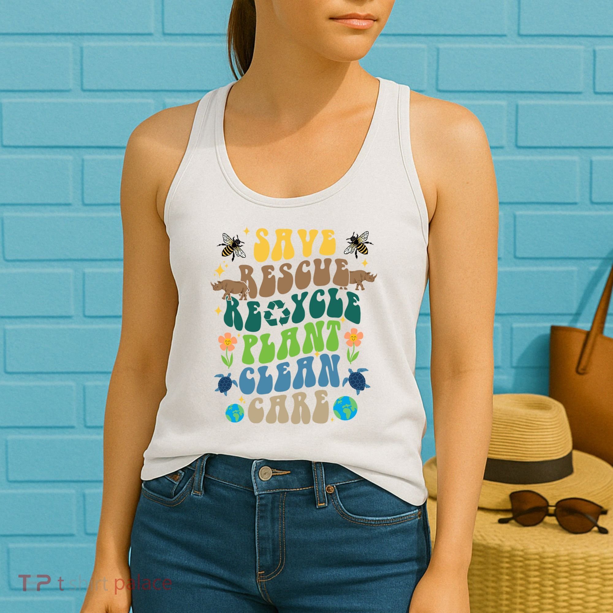 Save Rescue Recycle Plant Clean Care Earth Day Women's Tank Top