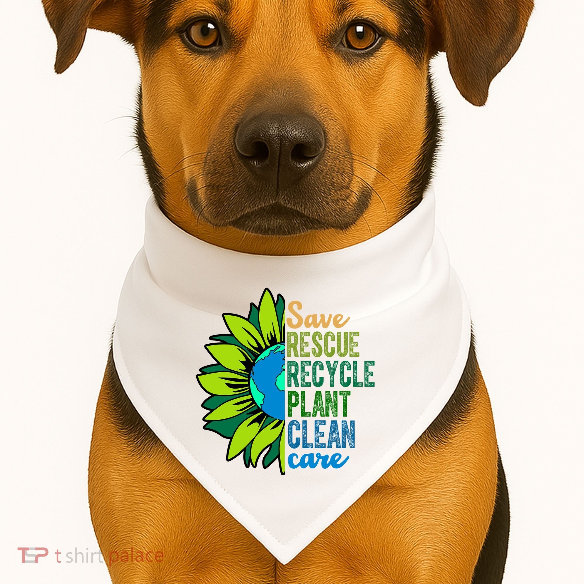 Save Rescue Recycle Plant Clean Care Earth Day USA-Made Doggie Bandana