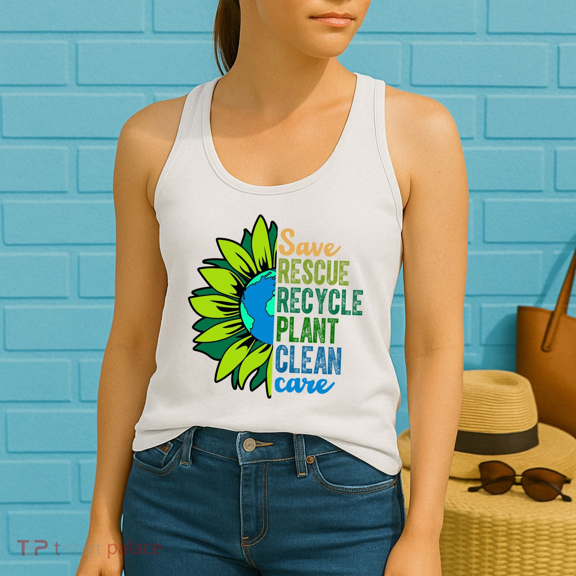 Save Rescue Recycle Plant Clean Care Earth Day Women's Tank Top