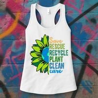 Save Rescue Recycle Plant Clean Care Earth Day Women's Tank Top thumb 3