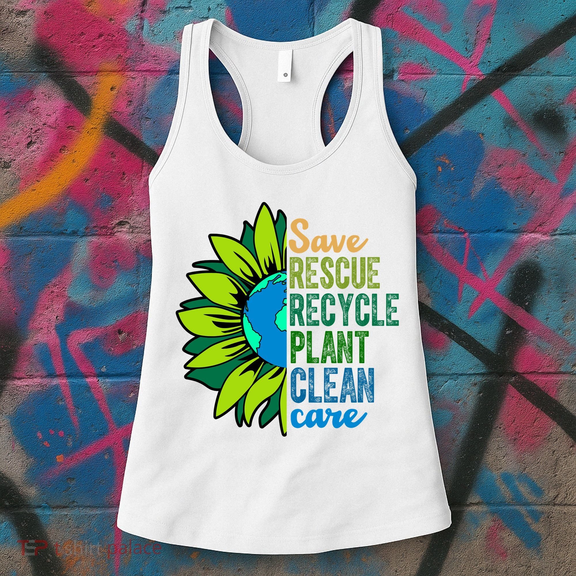 Save Rescue Recycle Plant Clean Care Earth Day Women's Tank Top